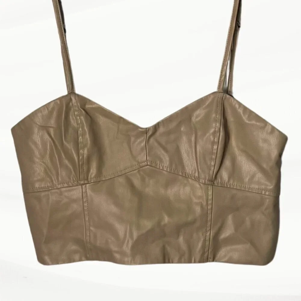 Zara Faux Leather Cream Colored Crop Tank Top with Adjustable Straps, Size S - Picture 1 of 9